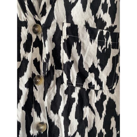 Rachel Roy Women's Black White Casual Short Sleeve Medium Linen Blend Top - Picture 5 of 7